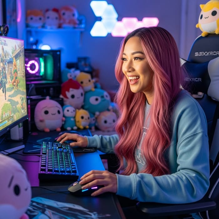 Starsmitten: Asian Female Streamer with Pink Hair Starsmitten: Asian Female Streamer with Pink Hair
