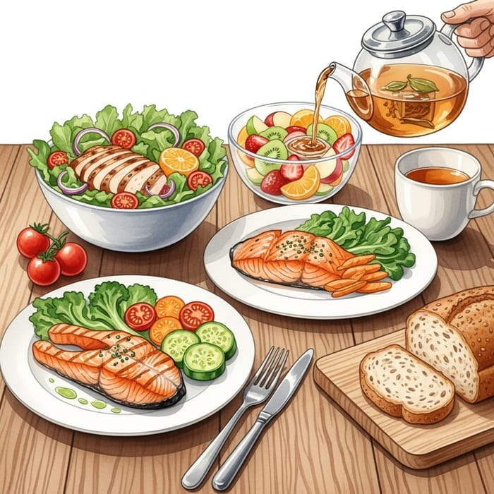 Healthy Meals in Watercolor: Vibrant Dining Art