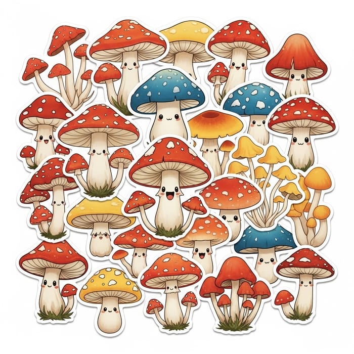 Cute Mushroom Stickers Collection - Adorable Designs
