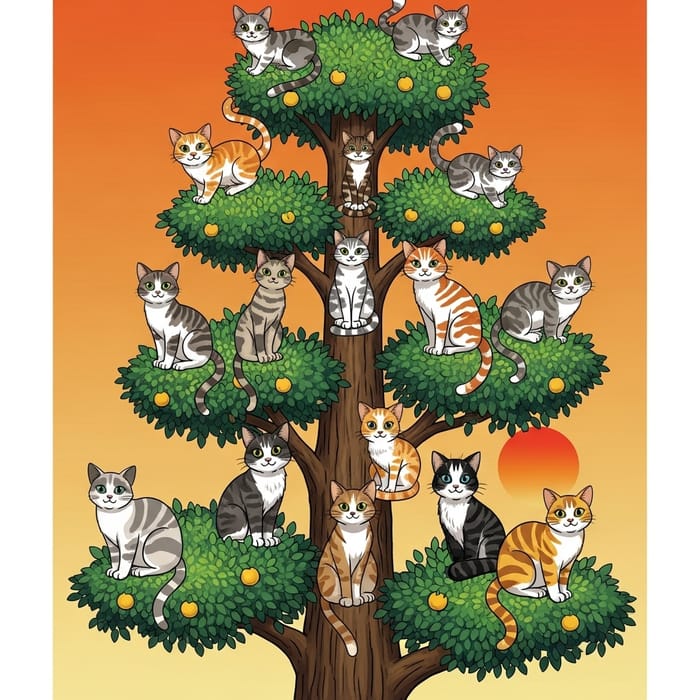Cute Cat Perched on Tall Tree