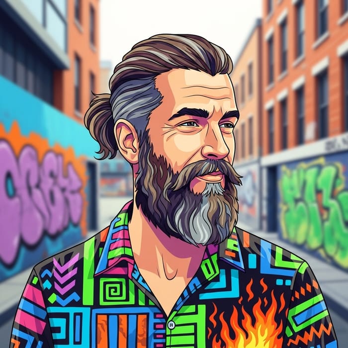 Stylish Caucasian Man with Trendy Beard and Ponytail Stylish Caucasian Man with Trendy Beard and Ponytail