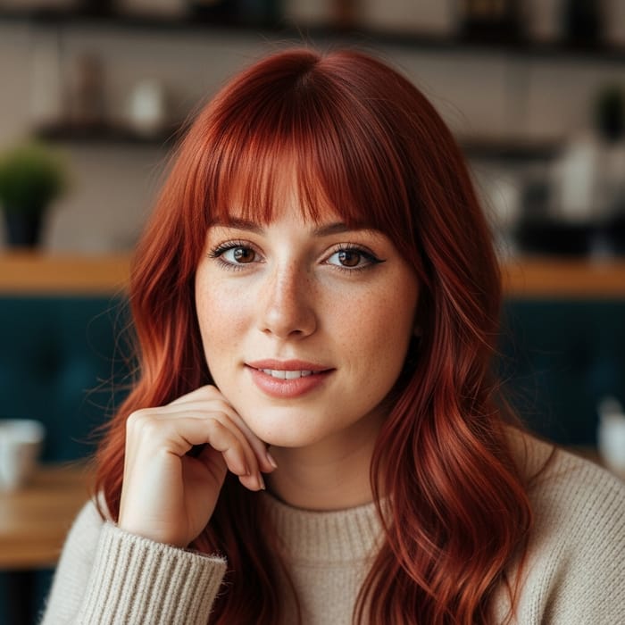 20-Year-Old Spanish Woman with Red Hair, Freckles, and Korean-Style Bangs 20-Year-Old Spanish Woman with Red Hair, Freckles, and Korean-Style Bangs