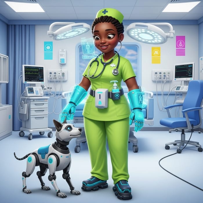 Futuristic African Pediatric Nurse | High-Tech Medical Care