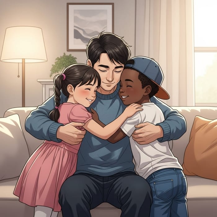 Beloved Children Embracing: Heartwarming Family Moment Beloved Children Embracing: Heartwarming Family Moment