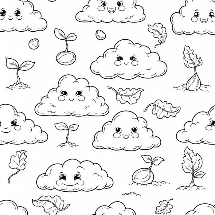 Whimsical Cloud Coloring Page - Playful Life and Death Imagery
