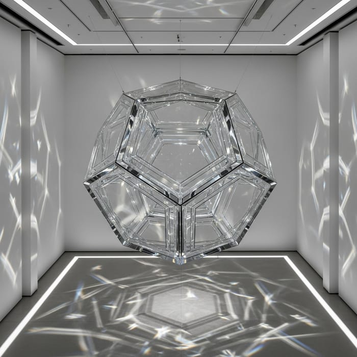 Futuristic Glass Icosahedron: Minimalistic Art Installation Futuristic Glass Icosahedron: Minimalistic Art Installation