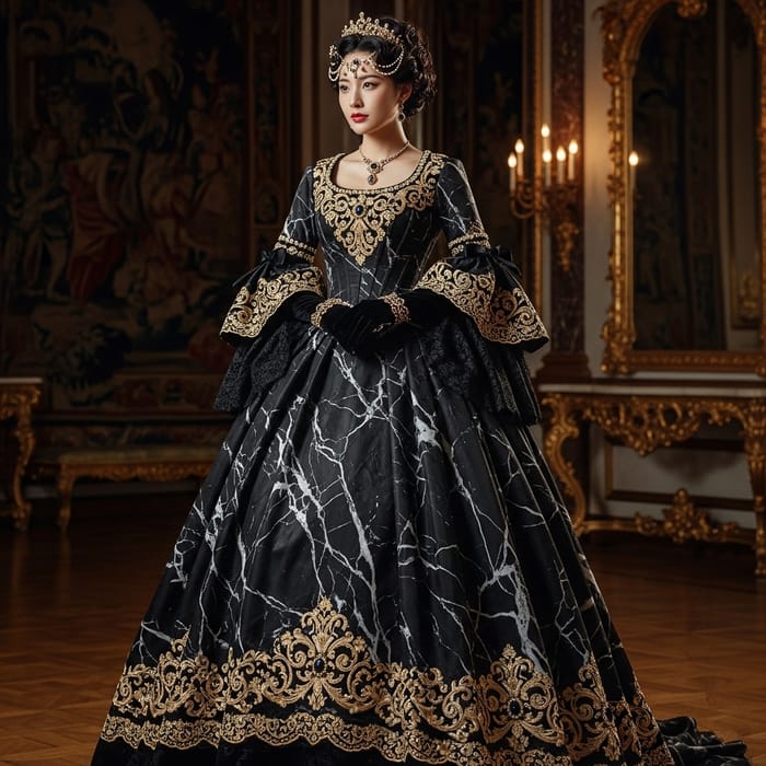 Asian Model Fashion Design in Elegant Baroque Style Black Corset Dress Asian Model Fashion Design in Elegant Baroque Style Black Corset Dress