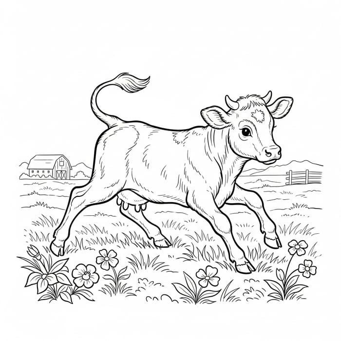 Vintage Playful Calf Coloring Illustration for Kids Vintage Playful Calf Coloring Illustration for Kids