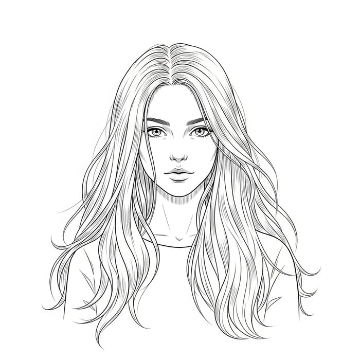 Minimalistic Drawing of a Girl with Long Hair in Graphic Style