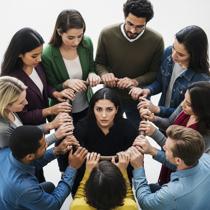 Symbol of Oppression: Diverse Group Enveloping Middle-Eastern Woman
