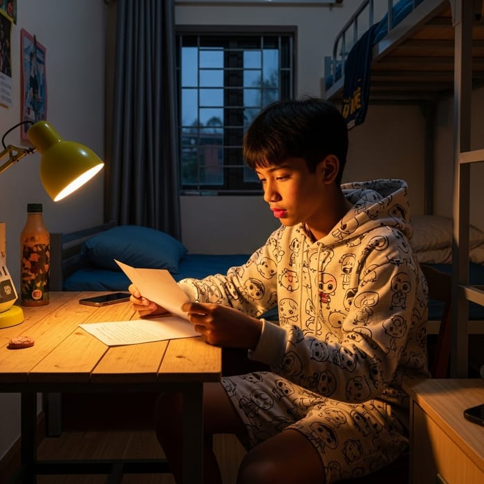 South Asian Boy Reading a Letter in Vietnam South Asian Boy Reading a Letter in Vietnam