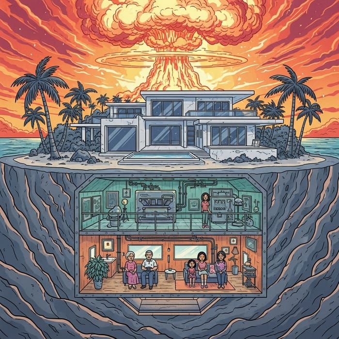 Devastated Grey Island with Intact Villa and Bunker | Atomic Explosion Scene Devastated Grey Island with Intact Villa and Bunker | Atomic Explosion Scene