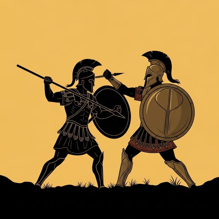 Achilles vs Spartan Soldier: Epic Mythological Battle Silhouettes