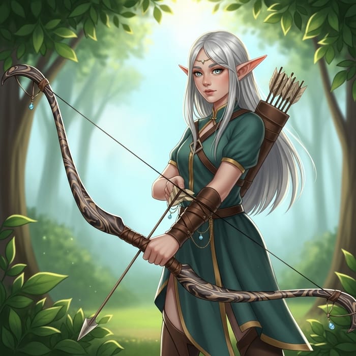 Enchanting Elf Girl with Bow in Forest