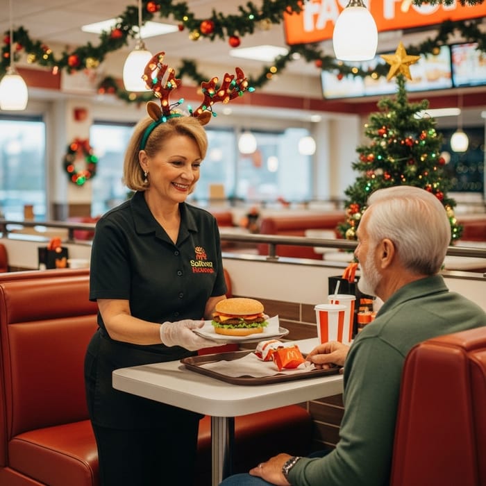 Christmas Fast Food Delight | Festive Restaurant Scene