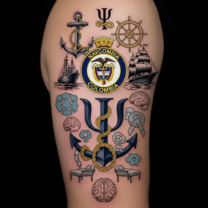 Colombian Navy & Psychology Tattoo Design