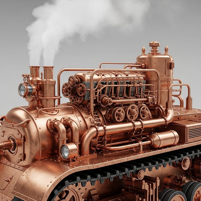 Vintage Steampunk Tank Powered by Steam Engine