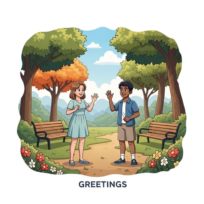 Inviting and Cheerful Park Scene Cartoon Illustration