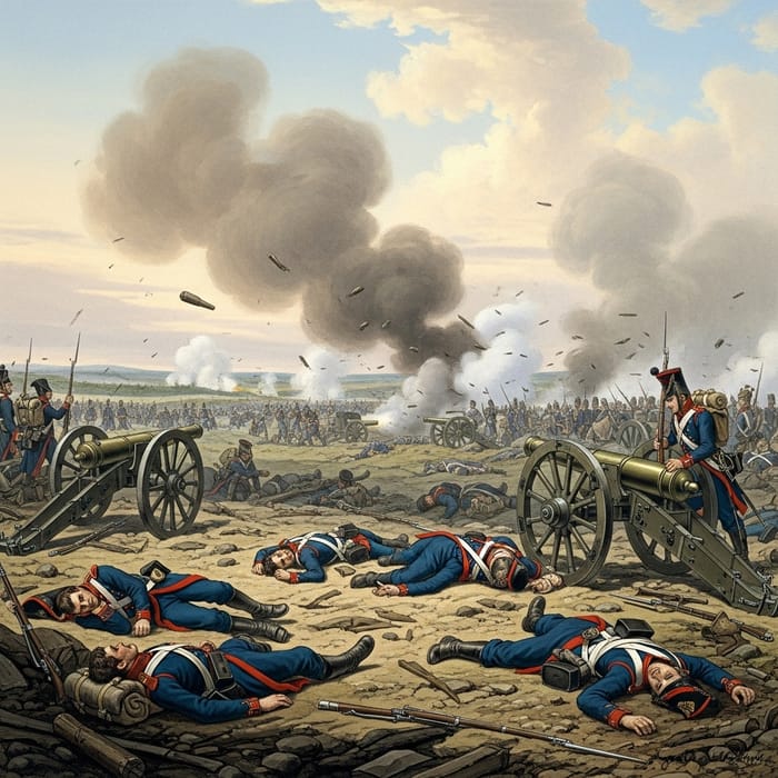 Chaotic Crimean War Battlefield - Fallen Soldiers, Cannon Blasts, Smoke - Historical Scene