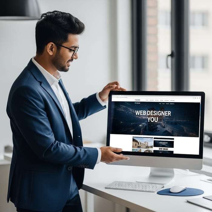 Dynamic Entrepreneur Presenting Stunning Website Design