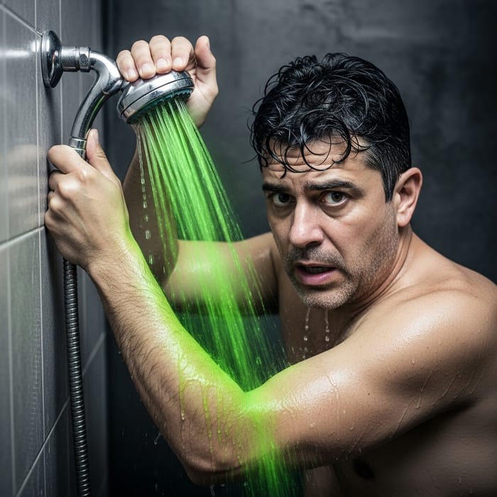 Dramatic Post-Apocalyptic Horror: Toxic Gas Shower Scene Dramatic Post-Apocalyptic Horror: Toxic Gas Shower Scene