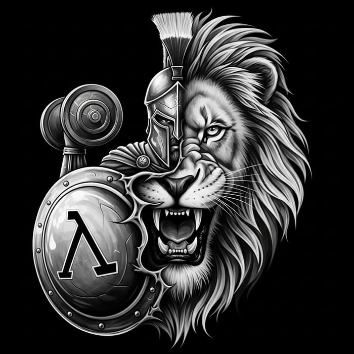 Spartan Warrior with Lion Face Tattoo and Shield Art Spartan Warrior with Lion Face Tattoo and Shield Art