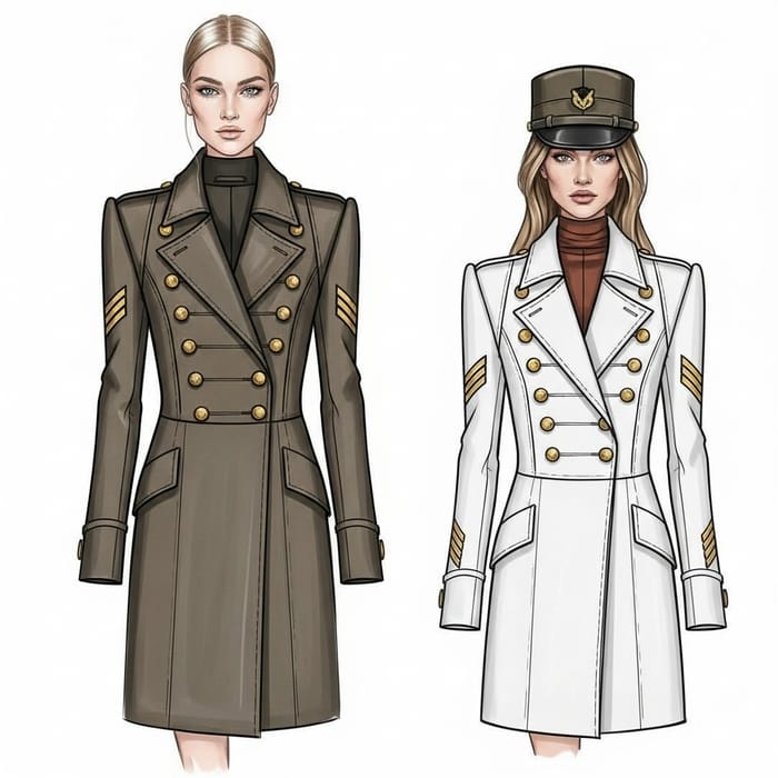 Modern Military Inspired Fashion Coat Sketch