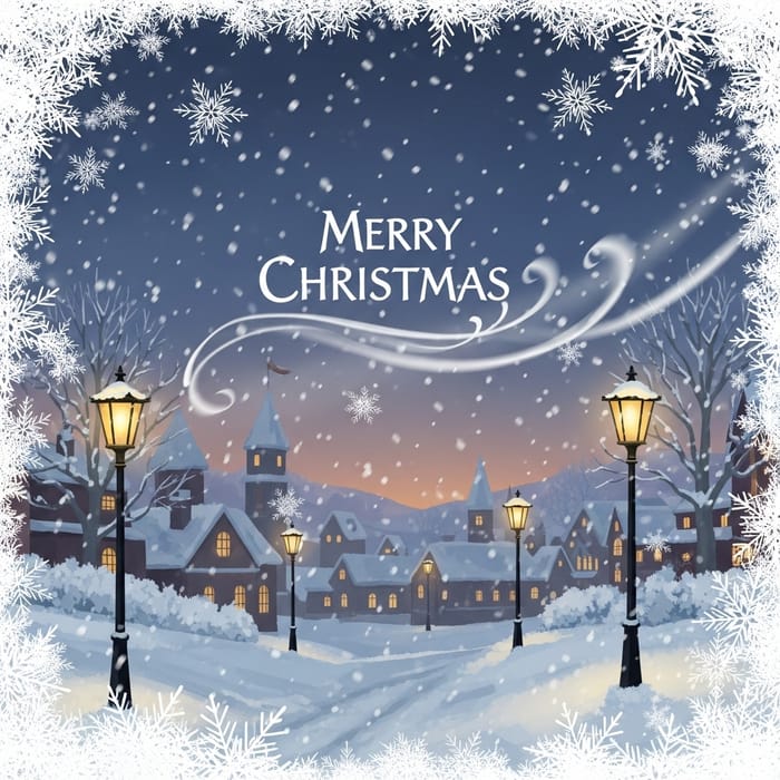 Prague Inspired Vintage Christmas Town Scene - Merry Christmas Greetings