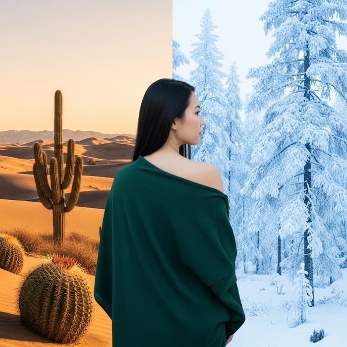 Beautiful Girl in Scenic Landscape Transformation Beautiful Girl in Scenic Landscape Transformation
