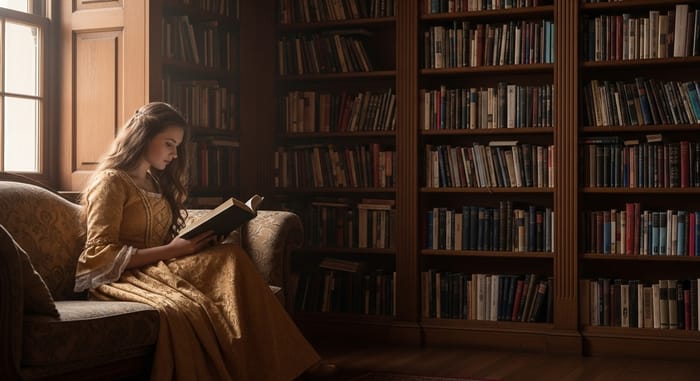 Intelligent Belle in Library Scene Intelligent Belle in Library Scene