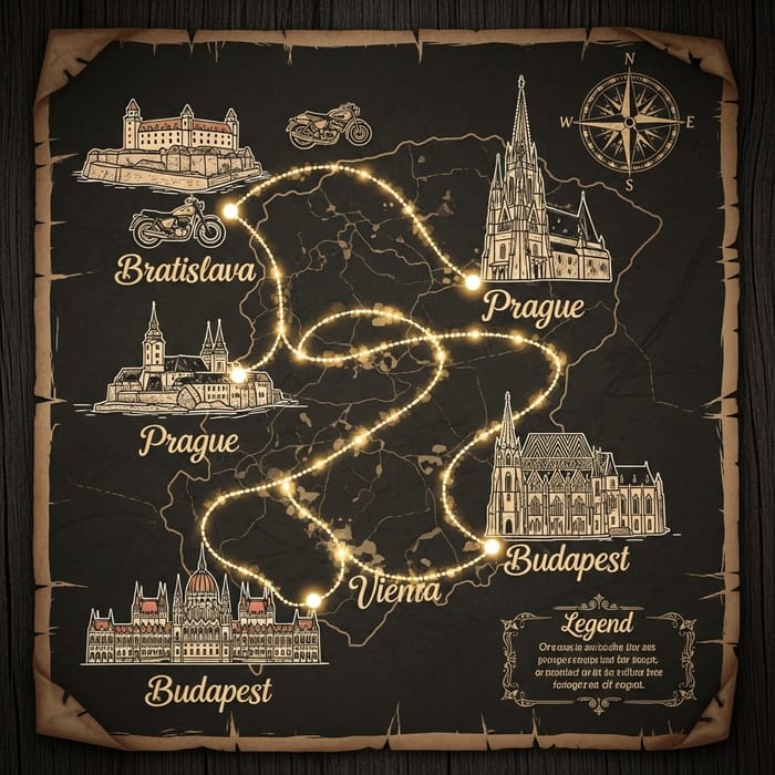 Discover the Golden Road of Central Europe on a Honda Motorcycle - Bratislava to Prague, Vienna, Budapest Discover the Golden Road of Central Europe on a Honda Motorcycle - Bratislava to Prague, Vienna, Budapest