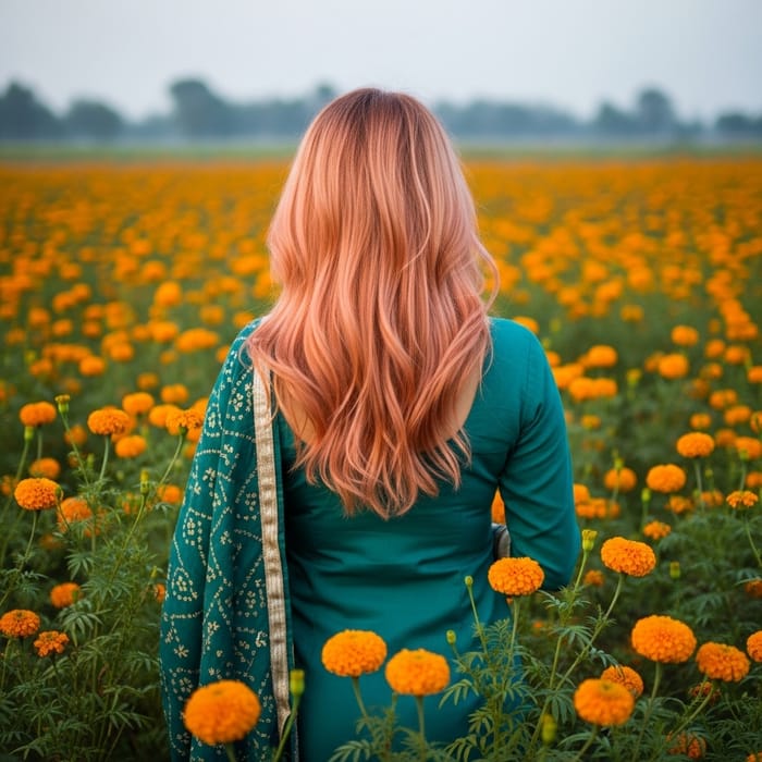 Peach-Haired Beauty Among Marigolds Peach-Haired Beauty Among Marigolds