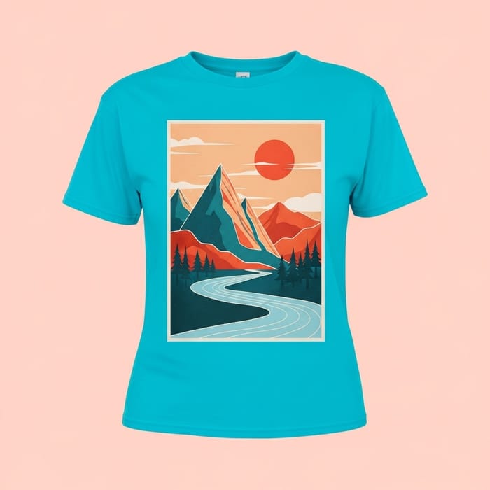 Vibrant Turquoise Trendy T-Shirt | Abstract Landscape Graphic