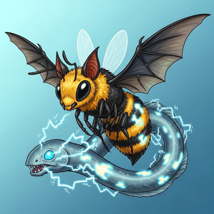 Bee Bat Eel Hybrid Cartoon: Electrifying Creature Design Bee Bat Eel Hybrid Cartoon: Electrifying Creature Design
