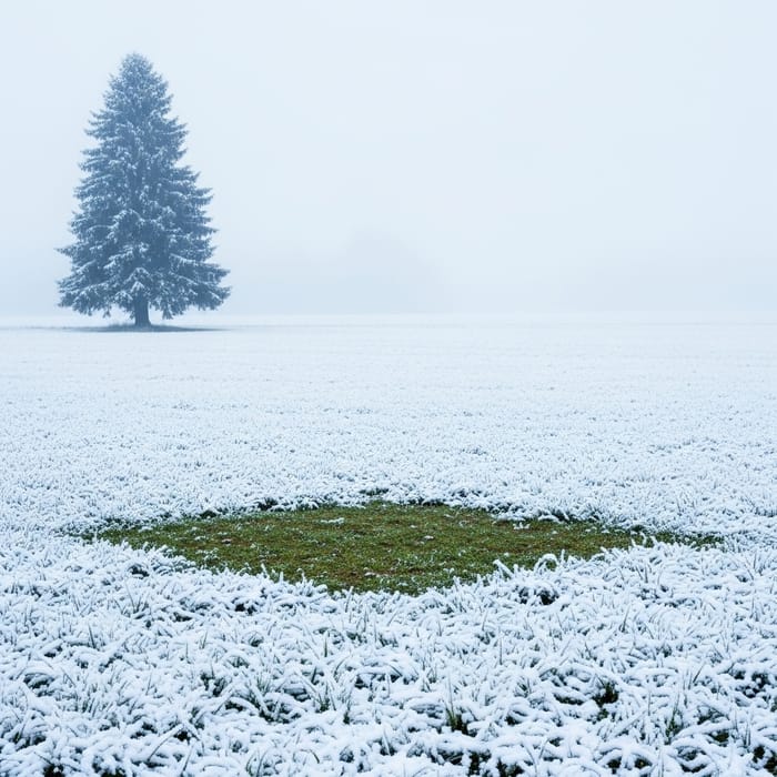 Snowy Field with Spruce Tree and Joyful Snow Atmosphere Snowy Field with Spruce Tree and Joyful Snow Atmosphere