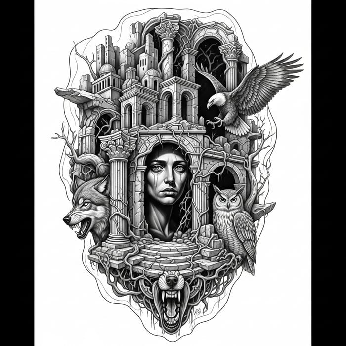 Intricately Shaded Superrealism Tattoo Sketch