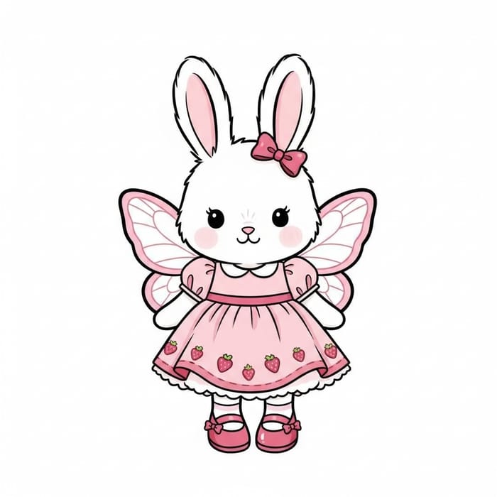 Playful White Bunny with Butterfly Wings in Pink Sanrio Style Playful White Bunny with Butterfly Wings in Pink Sanrio Style