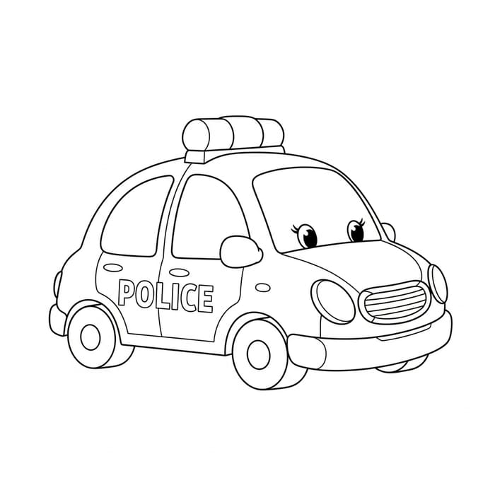 Adorable Line-Art Police Car for Kids Coloring Adorable Line-Art Police Car for Kids Coloring