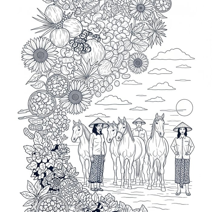 Captivating Nusantara Orchard & Horse Harmony Illustration