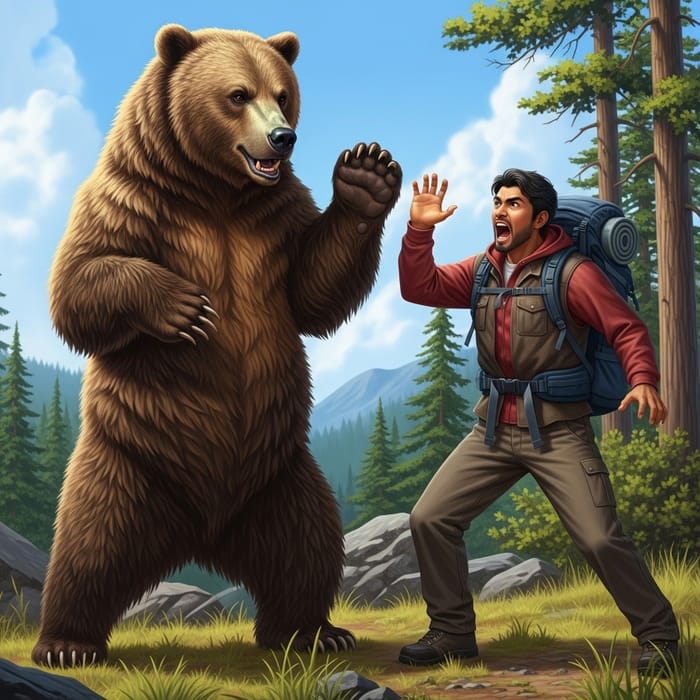 Bear Confrontation with Hiker in Wilderness
