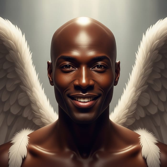 Seductive African-American Man with Angel Wings and Immaculate Smile Seductive African-American Man with Angel Wings and Immaculate Smile