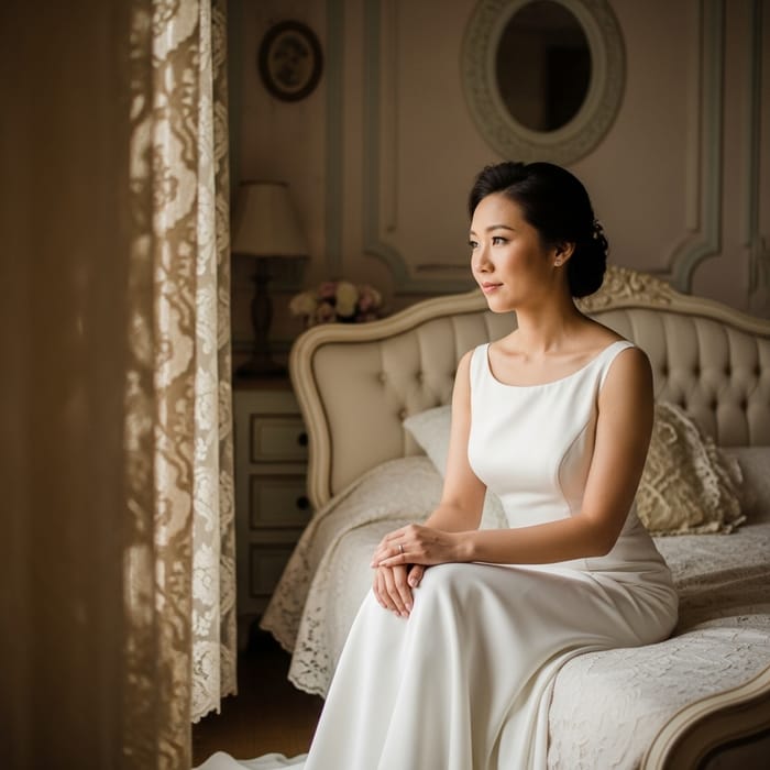 Beautiful Bride Sitting on Bed - Elegant Pre-Ceremony Scene
