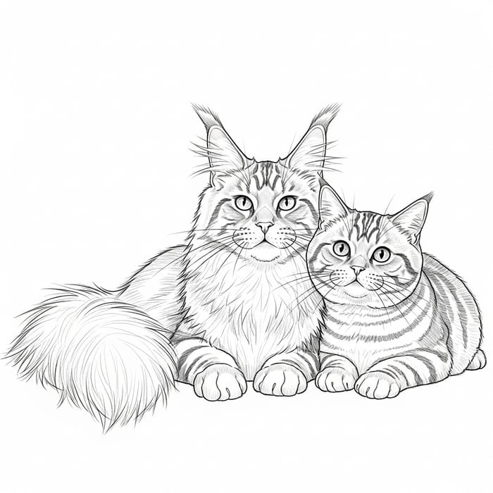 Sketch of Maine Coon and Scottish Straight Tattoo Cats