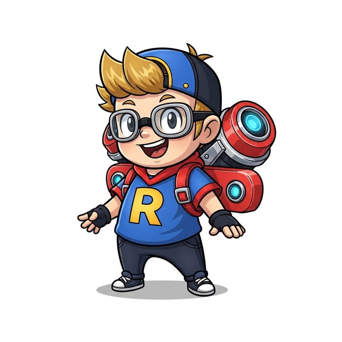 Playful Cartoon Roblox Character | Short Stature, Red & Blue Accessories