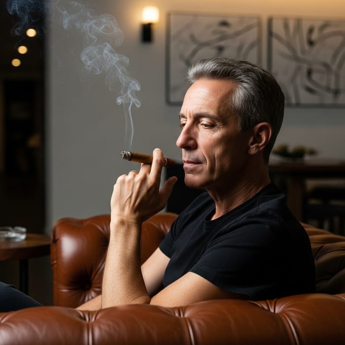 Elon Musk Smoking | Middle-Aged Man in Modern Interior