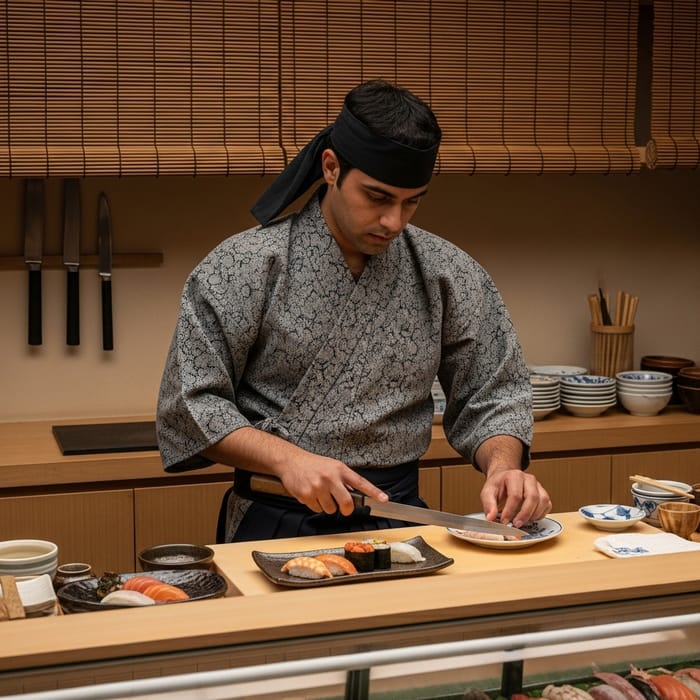 Samurai Sushi Preparation - Traditional Craftsmanship
