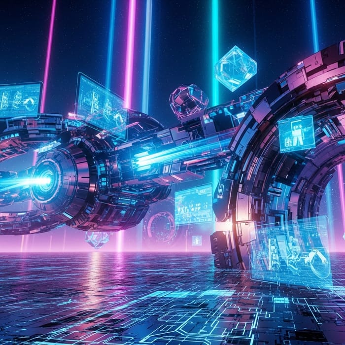 Futuristic Technology & Abstract Shapes Dancing in Neon Shades