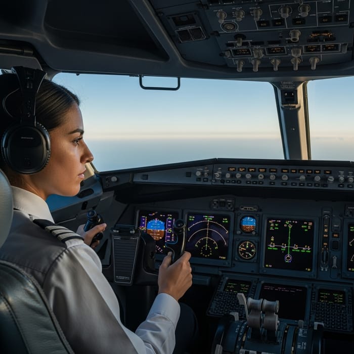 Hispanic Female Pilot in Airplane Cockpit | Skilled Aviator Hispanic Female Pilot in Airplane Cockpit | Skilled Aviator