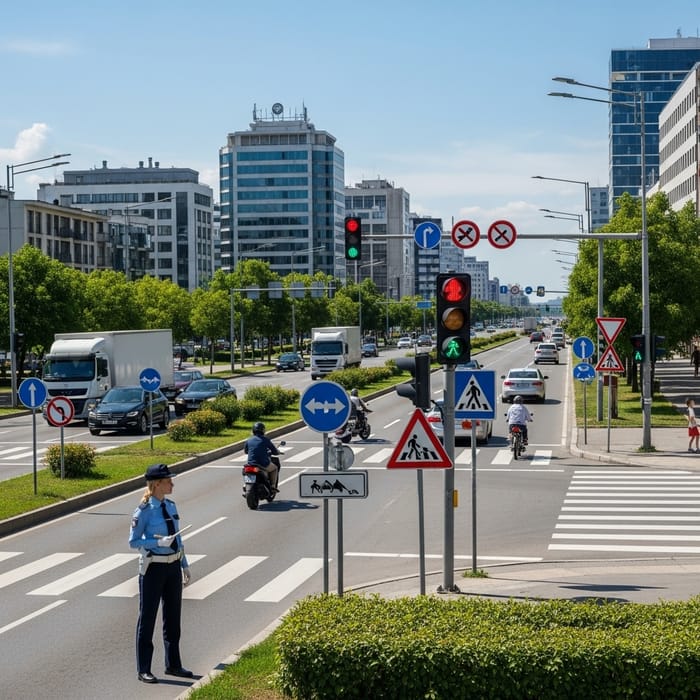 Bustling City Traffic: Traffic Laws Strictly Enforced