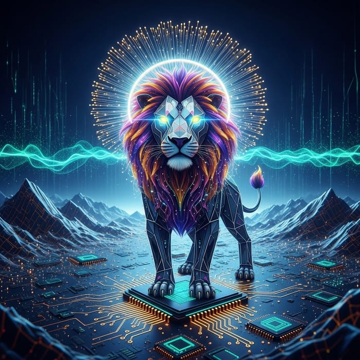 Regal Lion in Digital Technology Kingdom | Reign Over Advanced Tech